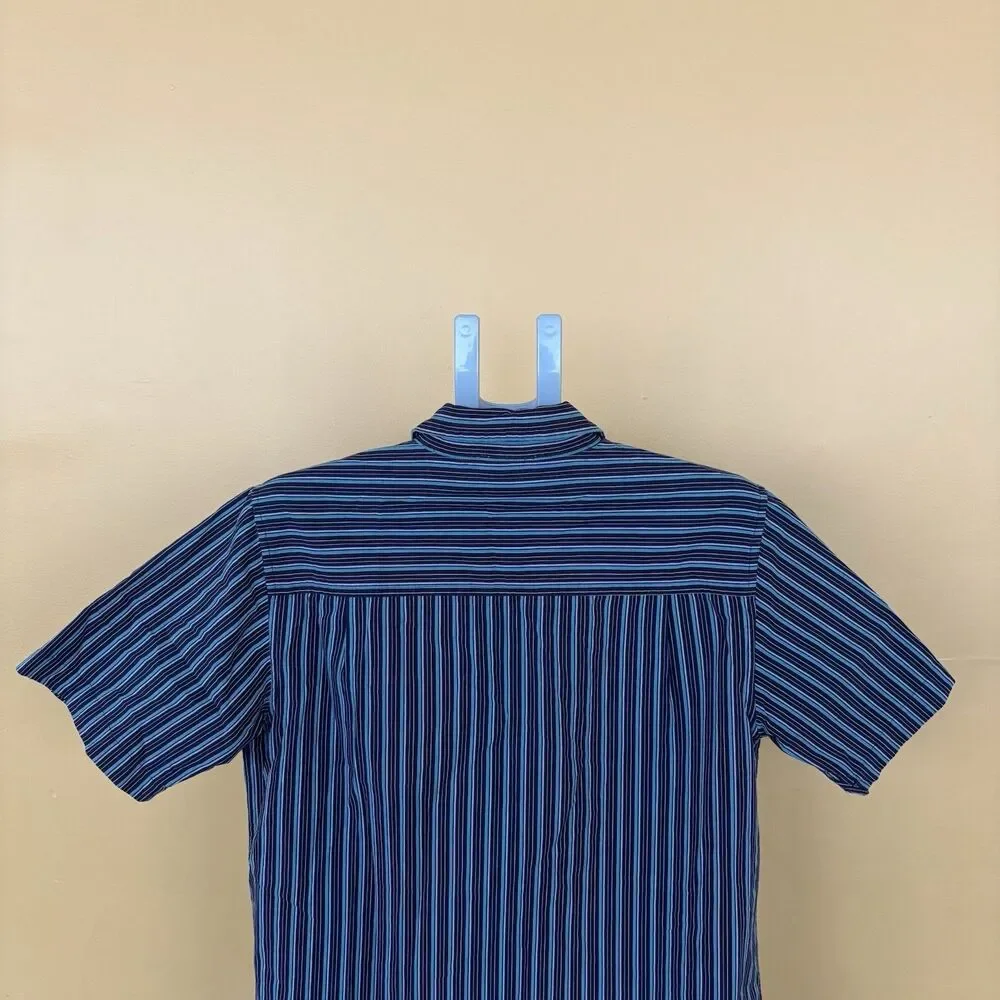 The North Face Men's Black and Blue Vertical Stripe Button-Down Shirt